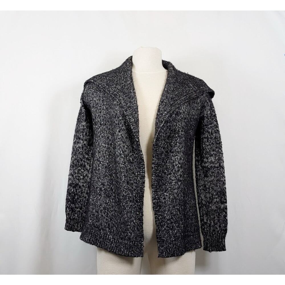 Theory Cardigan Sweater Black White Winxie Frost Marled Knit Women's Size M
